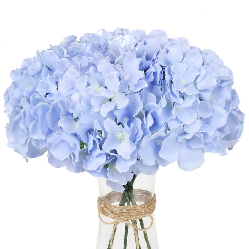 Exoment Silk Hydrangea Heads with Stems,Blue Artificial Flower Heads DIY Wedding Centerpiece Home Party Baby Shower Decor (Blue, 10) - Image 1